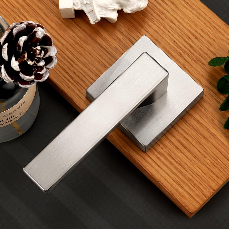 Probrico Brushed Nickel Half Dummy Levers, Square Non-Turning Door Knobs for Left or Right Handed Doors, Interior Inactive Door Handle for Closet or Pantry (4 Pack, Single Side) - Image 3